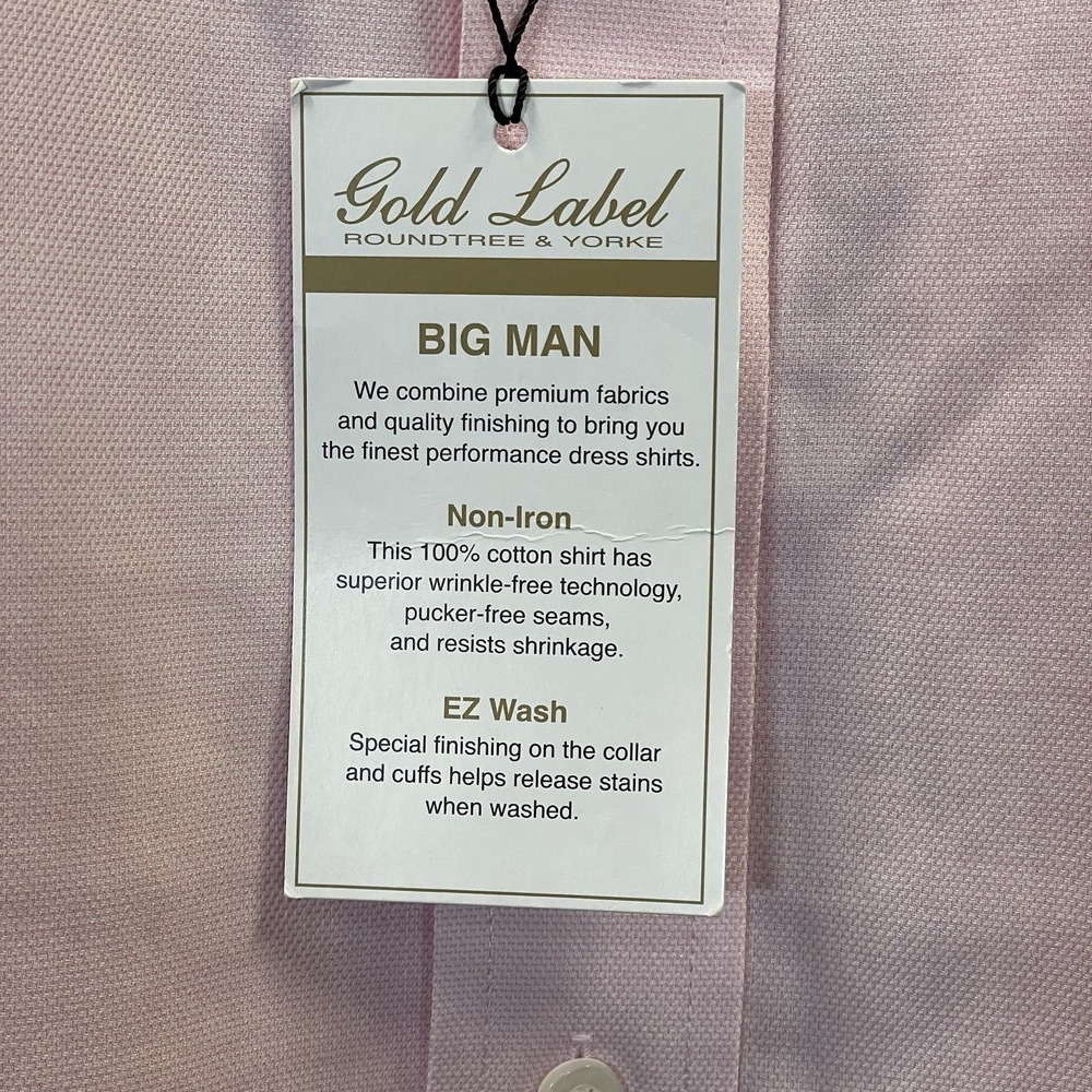 NWT Roundtree & Yorke Gold Label Mens 20 34/35 Shirt Pink Non Iron EZ Wash READ - Picture 7 of 10